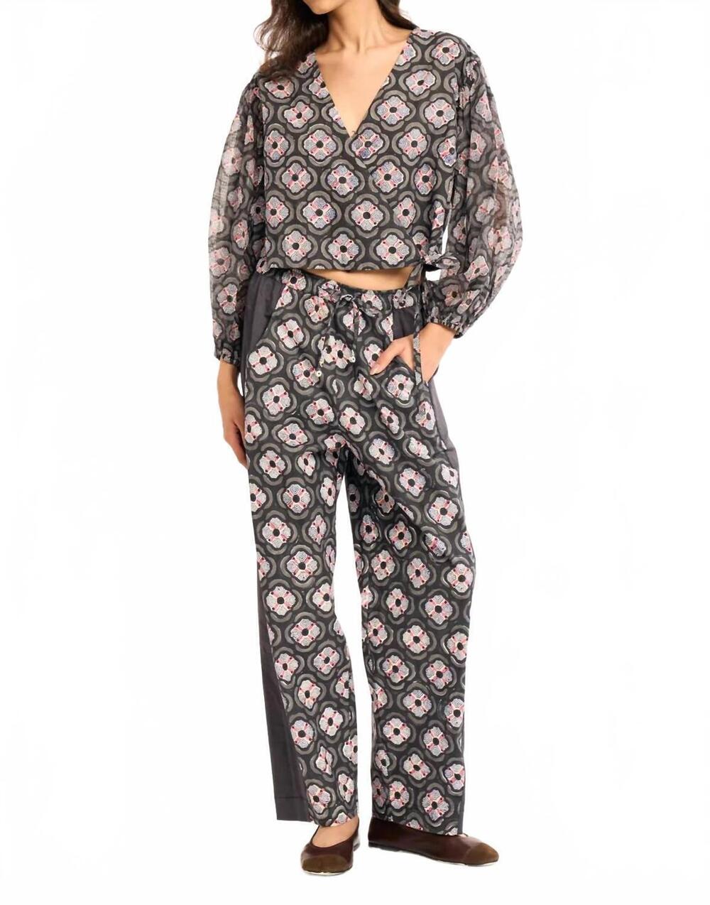 NEW RUJUTA SHETH sol long-sleeve top in charcoal botanica